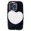 iPhone 15 Pro Fleksibelt Plastik Cover m. Pels - Hjerte - Sort / Hvid