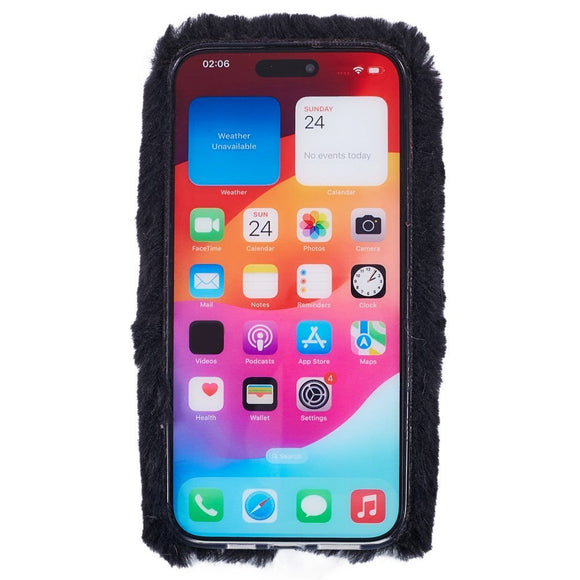 iPhone 15 Pro Fleksibelt Plastik Cover m. Pels - Hjerte - Sort / Hvid