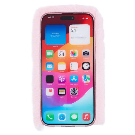 iPhone 15 Pro Fleksibelt Plastik Cover m. Pels - Hjerte - Pink / Rød