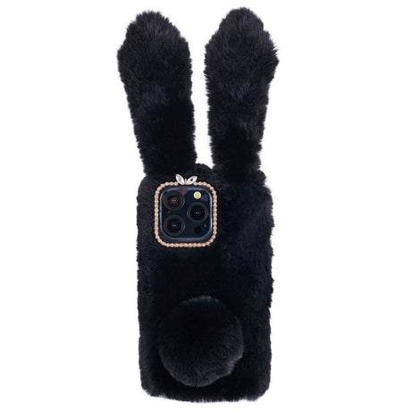 iPhone 15 Pro Fleksibelt Plastik Cover m. Pels - Kaninører - Sort