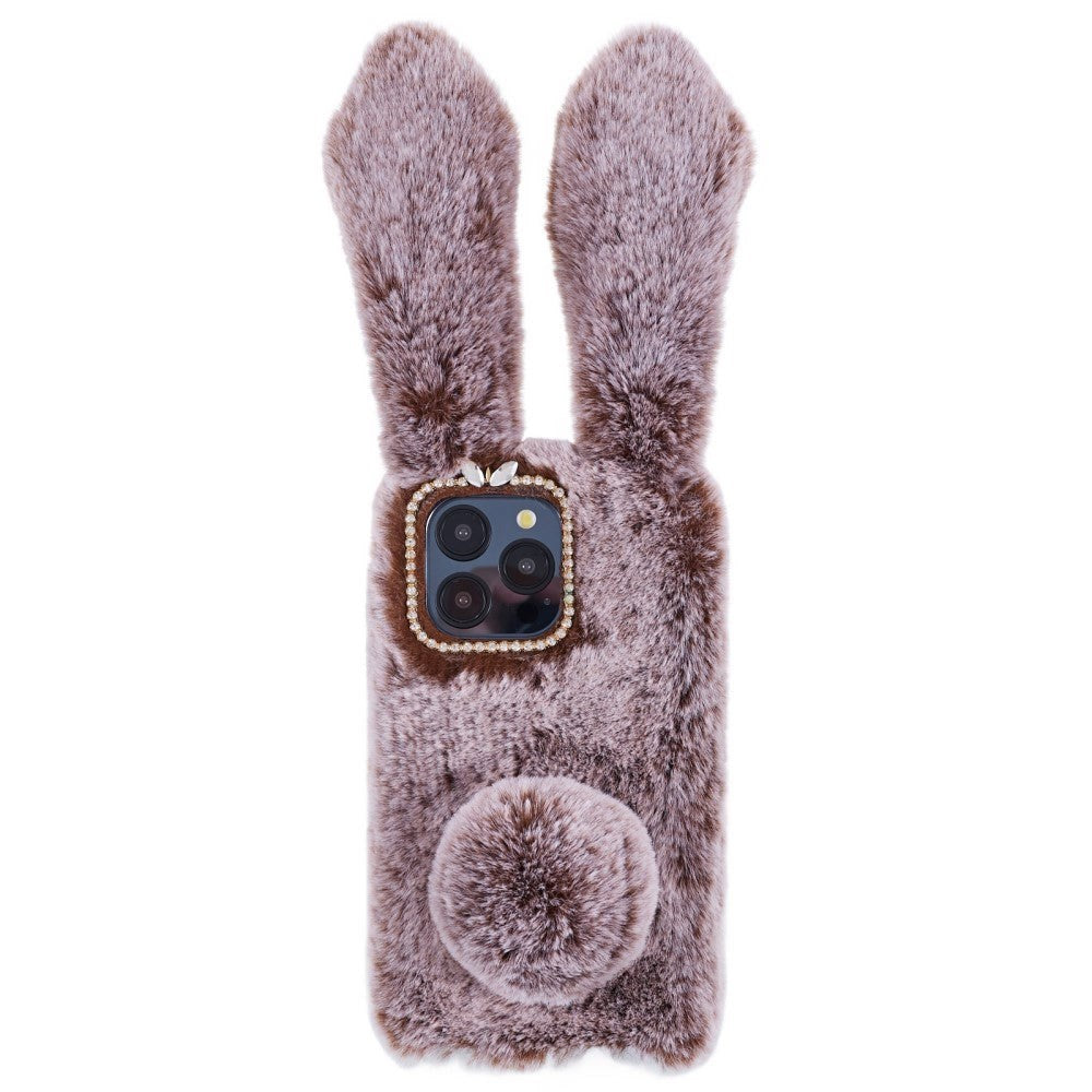 iPhone 15 Pro Fleksibelt Plastik Cover m. Pels - Kaninører - Brun