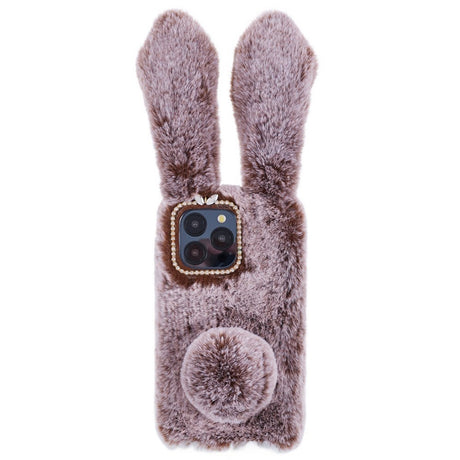 iPhone 15 Pro Fleksibelt Plastik Cover m. Pels - Kaninører - Brun