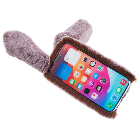 iPhone 15 Pro Fleksibelt Plastik Cover m. Pels - Kaninører - Brun