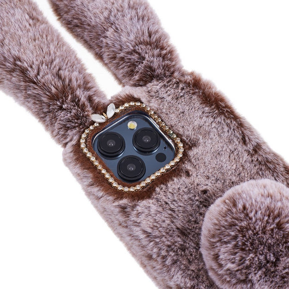 iPhone 15 Pro Fleksibelt Plastik Cover m. Pels - Kaninører - Brun