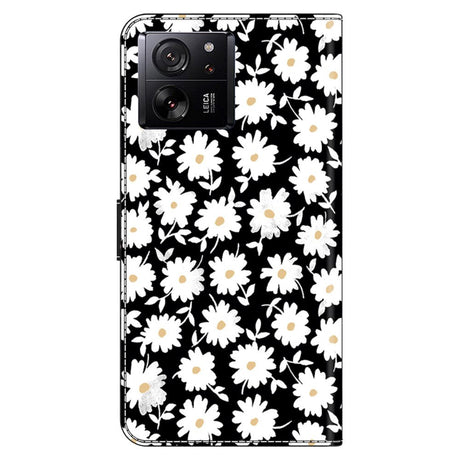 Xiaomi 13T / 13T Pro Læder Cover m. Pung & Print - Hvide Blomster