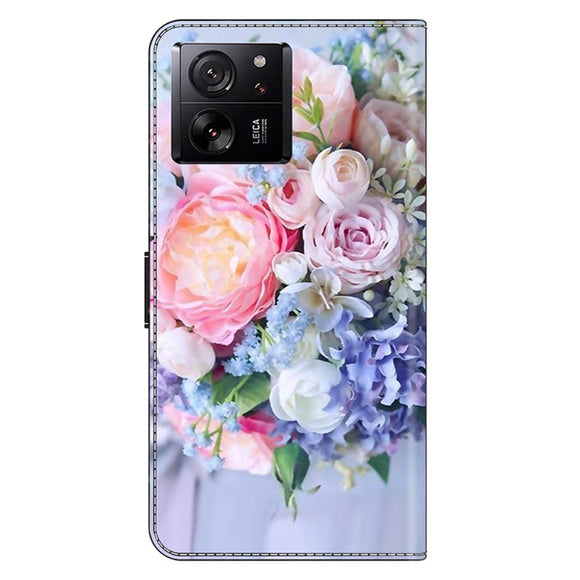 Xiaomi 13T / 13T Pro Læder Cover m. Pung & Print - Blomsterbuket