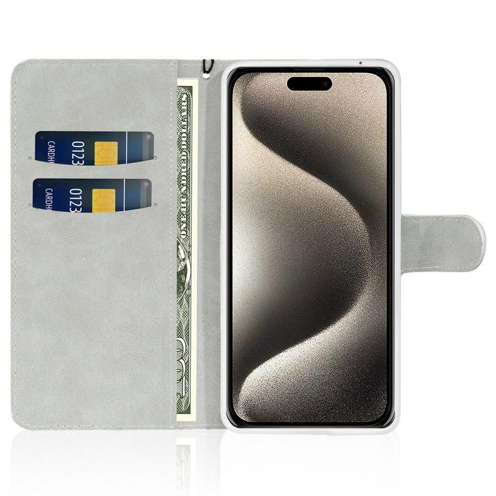 iPhone 15 Pro Læder Cover m. Pung & Strop - Glitter Design - Sort