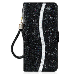 iPhone 15 Pro Læder Cover m. Pung & Strop - Glitter Design - Sort