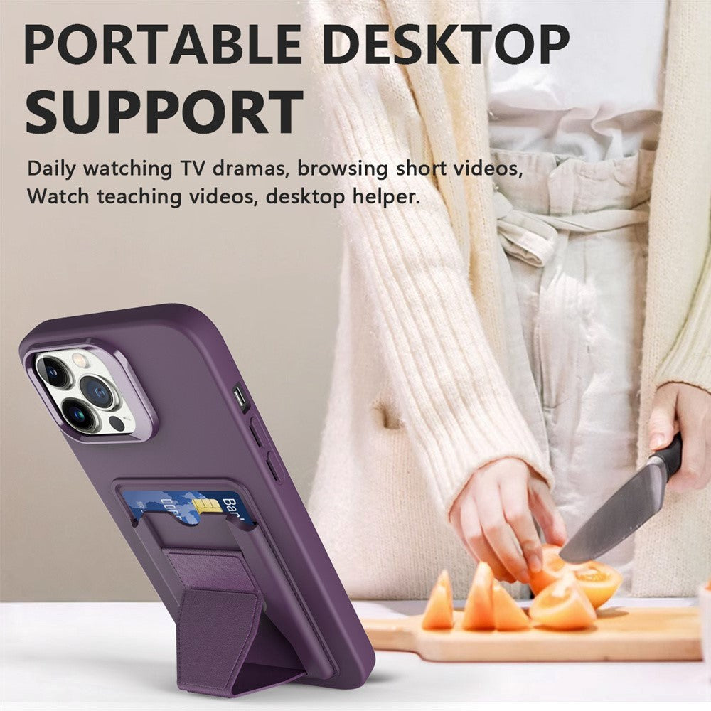 iPhone 15 Pro Fleksibelt Plastik Cover m. Kortholder & Kickstand - Sort