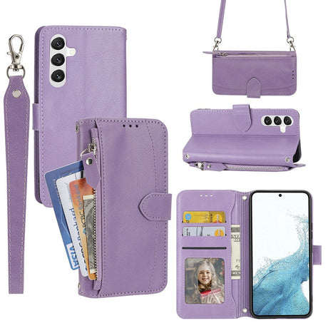 Samsung Galaxy A25 (5G) Læder Cover m. Lynlåslomme & Strop - Lilla