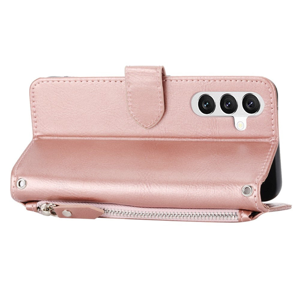 Samsung Galaxy A25 (5G) Læder Cover m. Lynlåslomme & Strop - Rose Gold