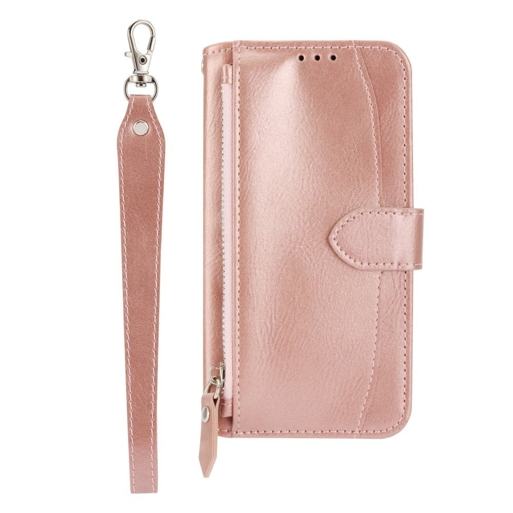 Samsung Galaxy A25 (5G) Læder Cover m. Lynlåslomme & Strop - Rose Gold