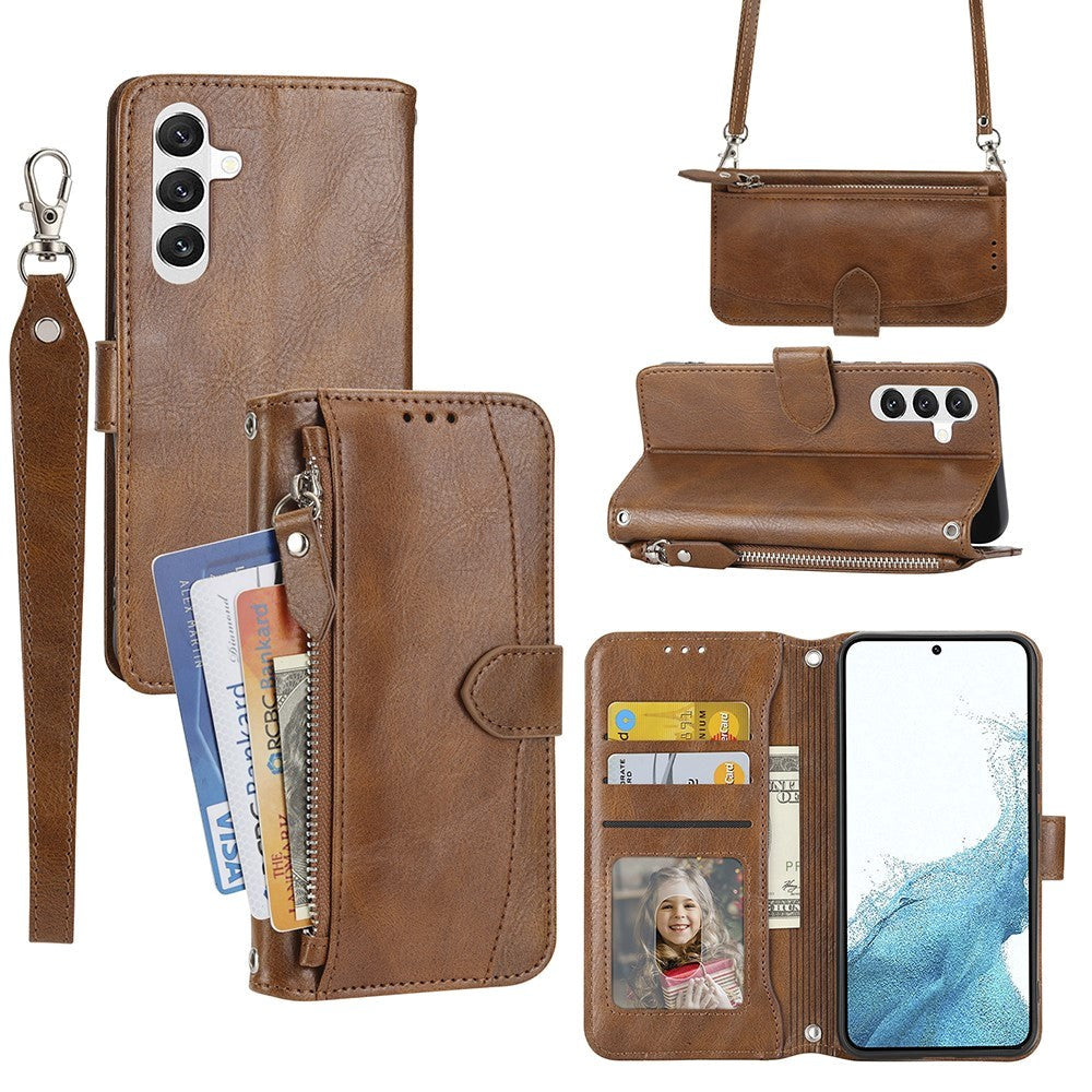 Samsung Galaxy A25 (5G) Læder Cover m. Lynlåslomme & Strop - Brun