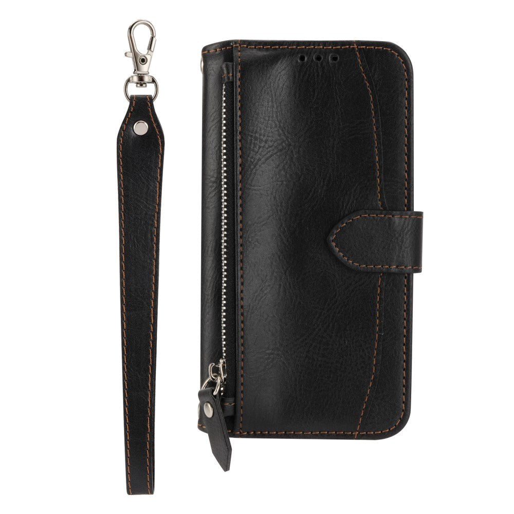 Samsung Galaxy A25 (5G) Læder Cover m. Lynlåslomme & Strop - Sort