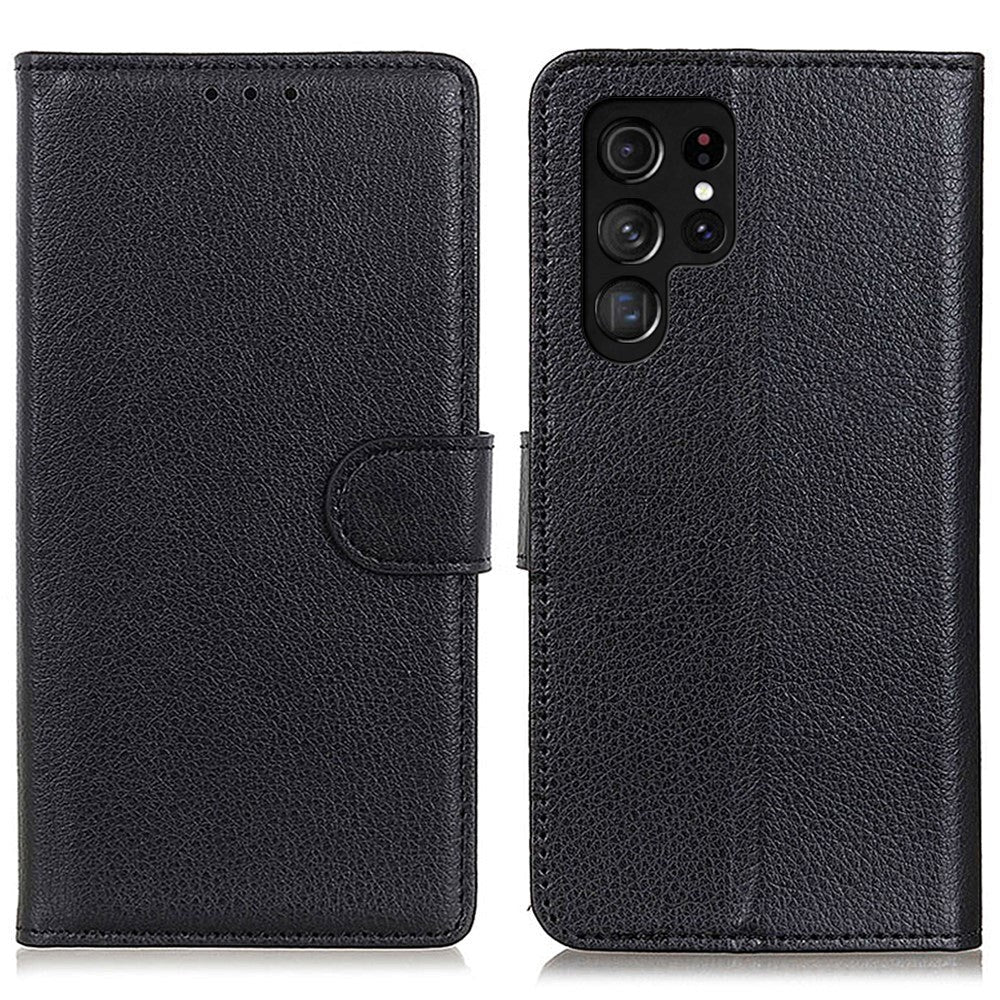 Samsung Galaxy S24 Ultra Litchi Læder Cover m. Pung - Sort