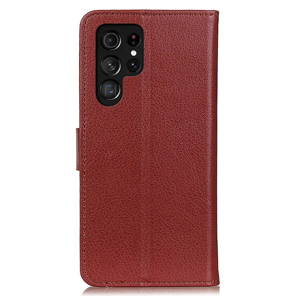 Samsung Galaxy S24 Ultra Litchi Læder Cover m. Pung - Brun