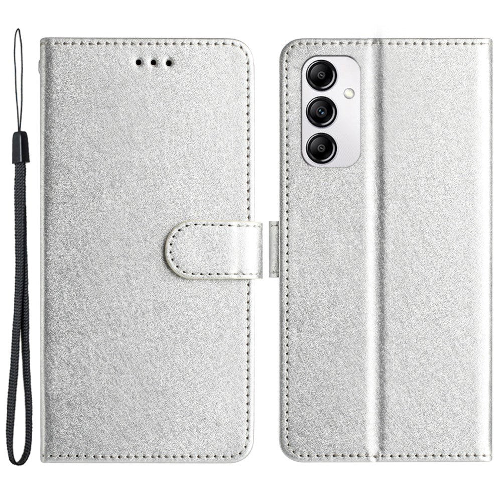 Samsung Galaxy A15 (5G) / A15 Læder Cover - Silke Tekstur - m. Pung og Strop - Sølv