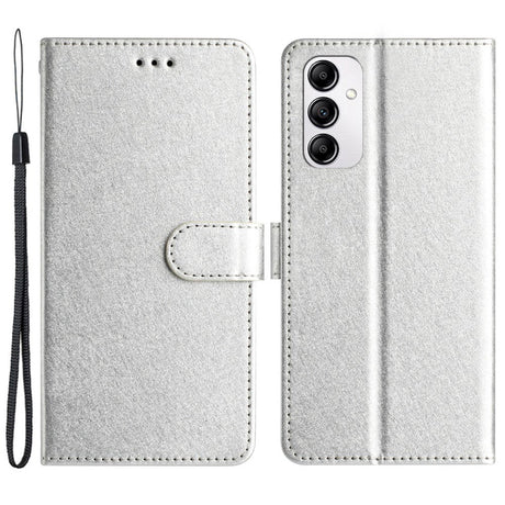 Samsung Galaxy A15 (5G) / A15 Læder Cover - Silke Tekstur - m. Pung og Strop - Sølv