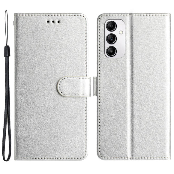 Samsung Galaxy A15 (5G) / A15 Læder Cover - Silke Tekstur - m. Pung og Strop - Sølv