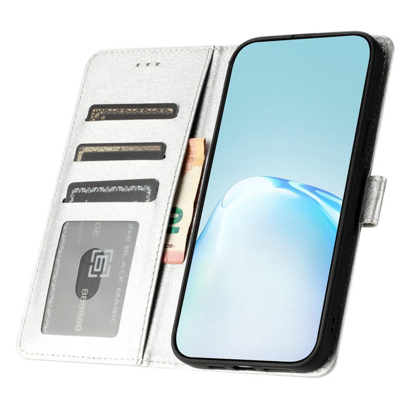 Samsung Galaxy A15 (5G) / A15 Læder Cover - Silke Tekstur - m. Pung og Strop - Sølv
