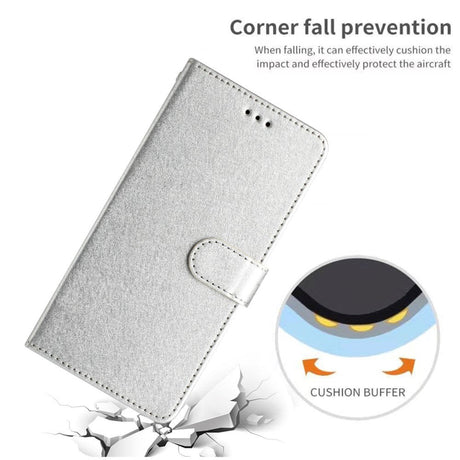 Samsung Galaxy A15 (5G) / A15 Læder Cover - Silke Tekstur - m. Pung og Strop - Sølv