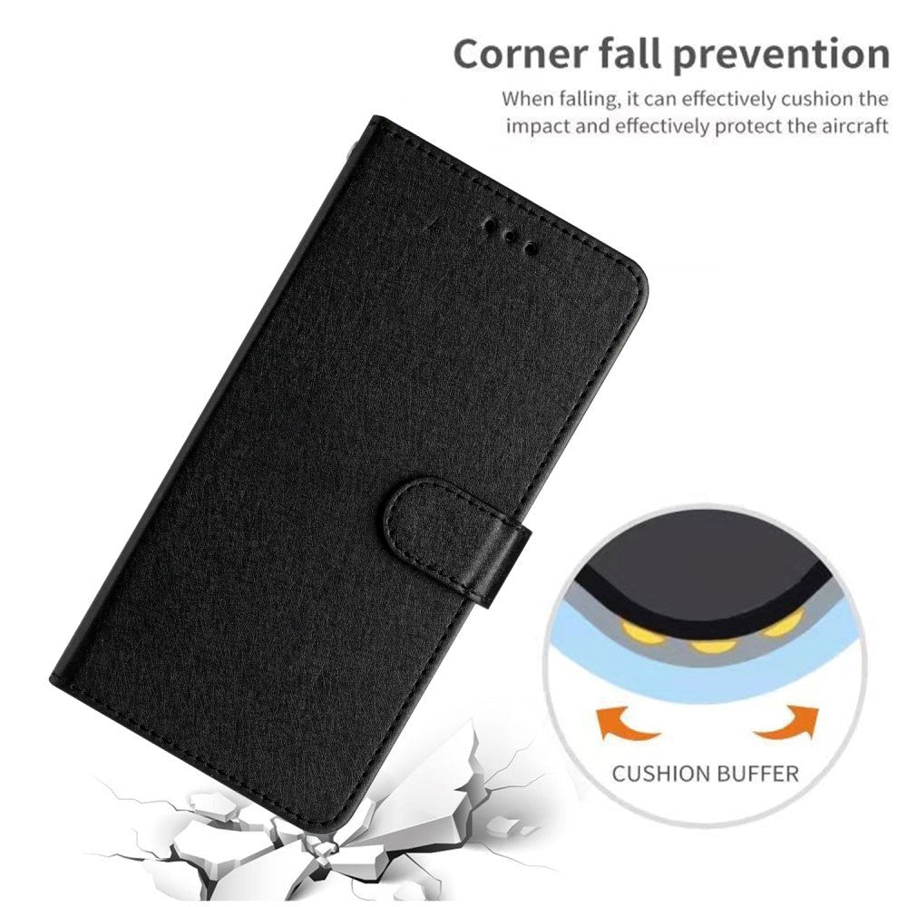Samsung Galaxy A15 (5G) / A15 Læder Cover - Silke Tekstur - m. Pung og Strop - Sort