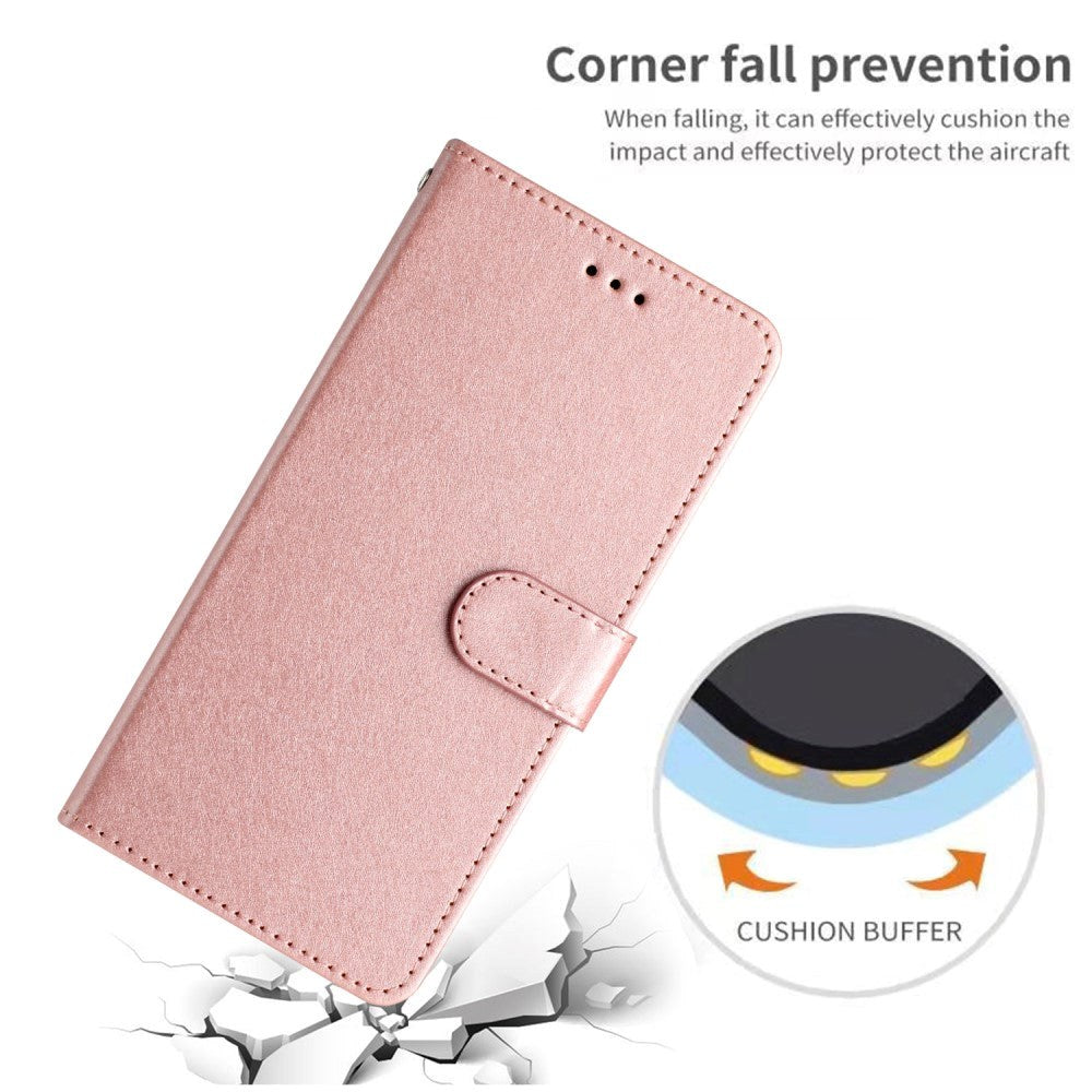 Samsung Galaxy A15 (5G) / A15 Læder Cover - Silke Tekstur - m. Pung og Strop - Rose Gold