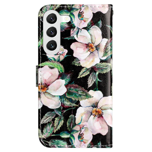 Samsung Galaxy S24 Læder Cover m. Pung og Strop - Magnolia Blomster