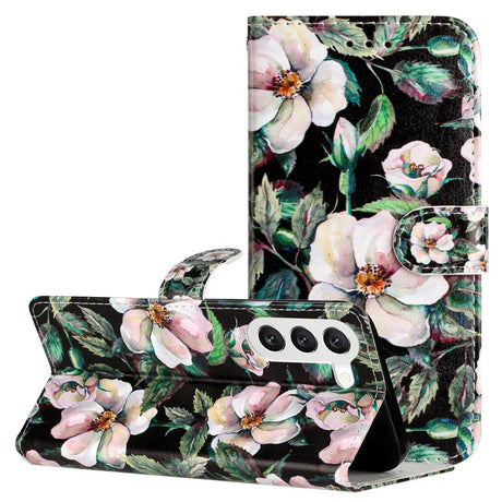 Samsung Galaxy S24 Læder Cover m. Pung og Strop - Magnolia Blomster
