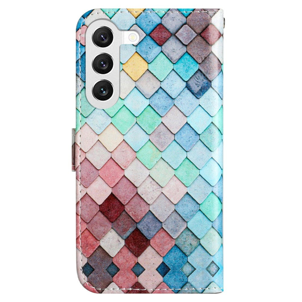 Samsung Galaxy S24 Læder Cover m. Pung og Strop - Farvede Firkanter