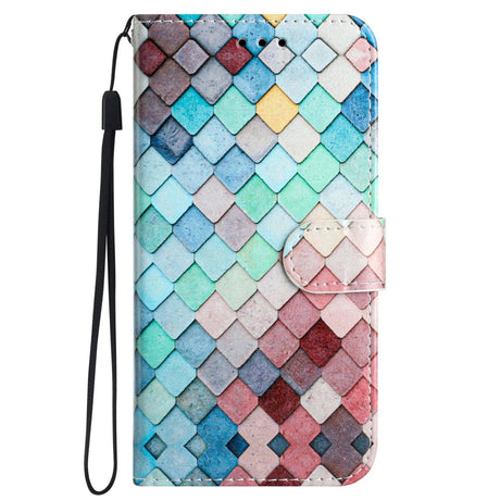 Samsung Galaxy S24 Læder Cover m. Pung og Strop - Farvede Firkanter