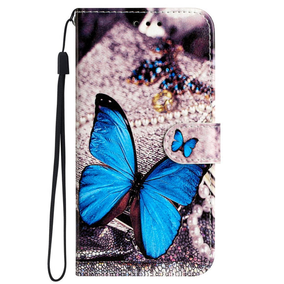 Samsung Galaxy S24 Læder Cover m. Pung og Strop - Blå Sommerfugl