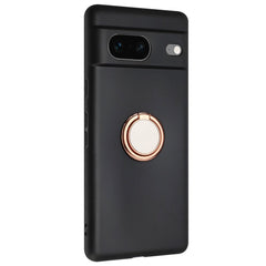 Google Pixel 8a Fleksibelt Plastik Cover m. Ring Kickstand - Sort m. Magnetisk Rose Gold Ring
