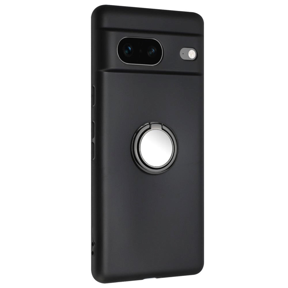 Google Pixel 8a Fleksibelt Plastik Cover m. Ring Kickstand - Sort m. Magnetisk Sort Ring
