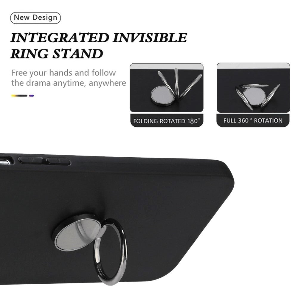 Google Pixel 8a Fleksibelt Plastik Cover m. Ring Kickstand - Sort m. Magnetisk Sort Ring