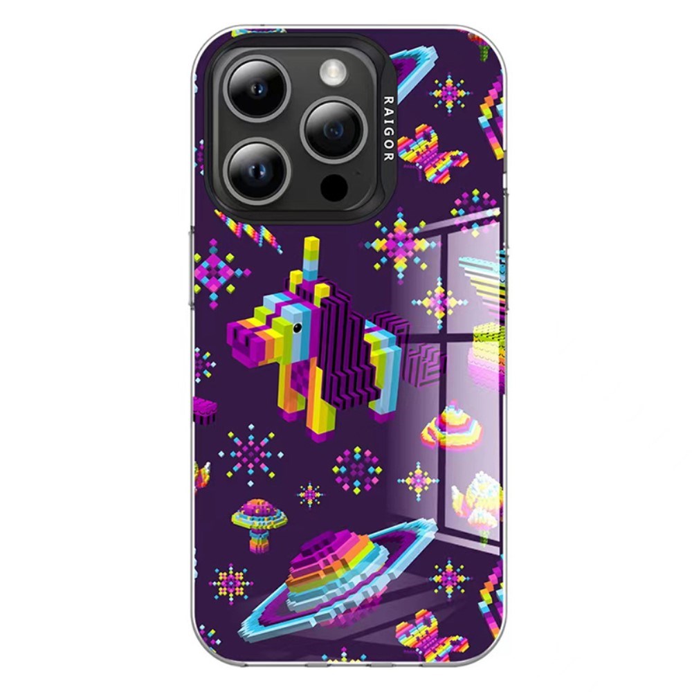 iPhone 15 Pro Pixel Series Håndværker Cover m. Pixeleret Print - Lilla