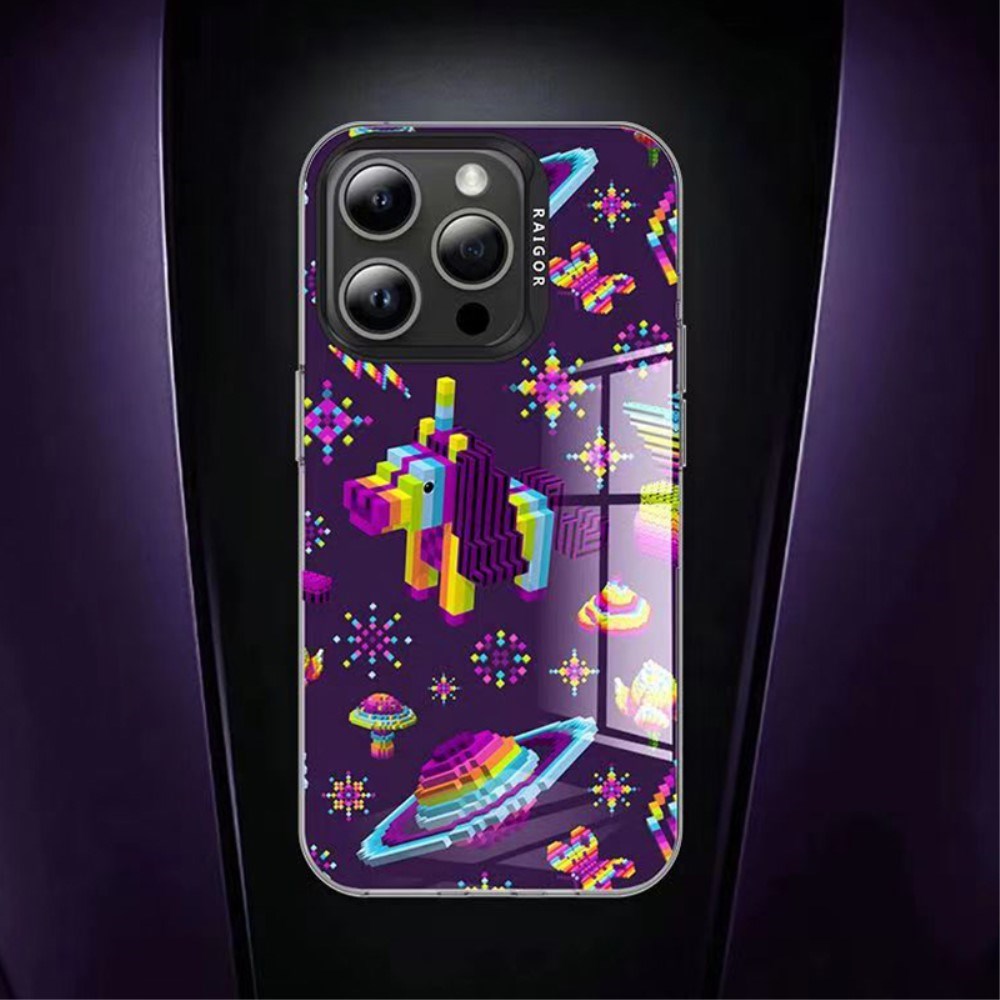 iPhone 15 Pro Pixel Series Håndværker Cover m. Pixeleret Print - Lilla