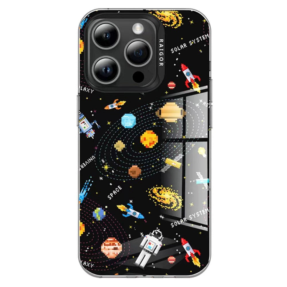 iPhone 15 Pro Pixel Series Håndværker Cover m. Pixeleret Print - Sort