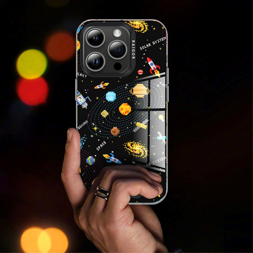 iPhone 15 Pro Pixel Series Håndværker Cover m. Pixeleret Print - Sort