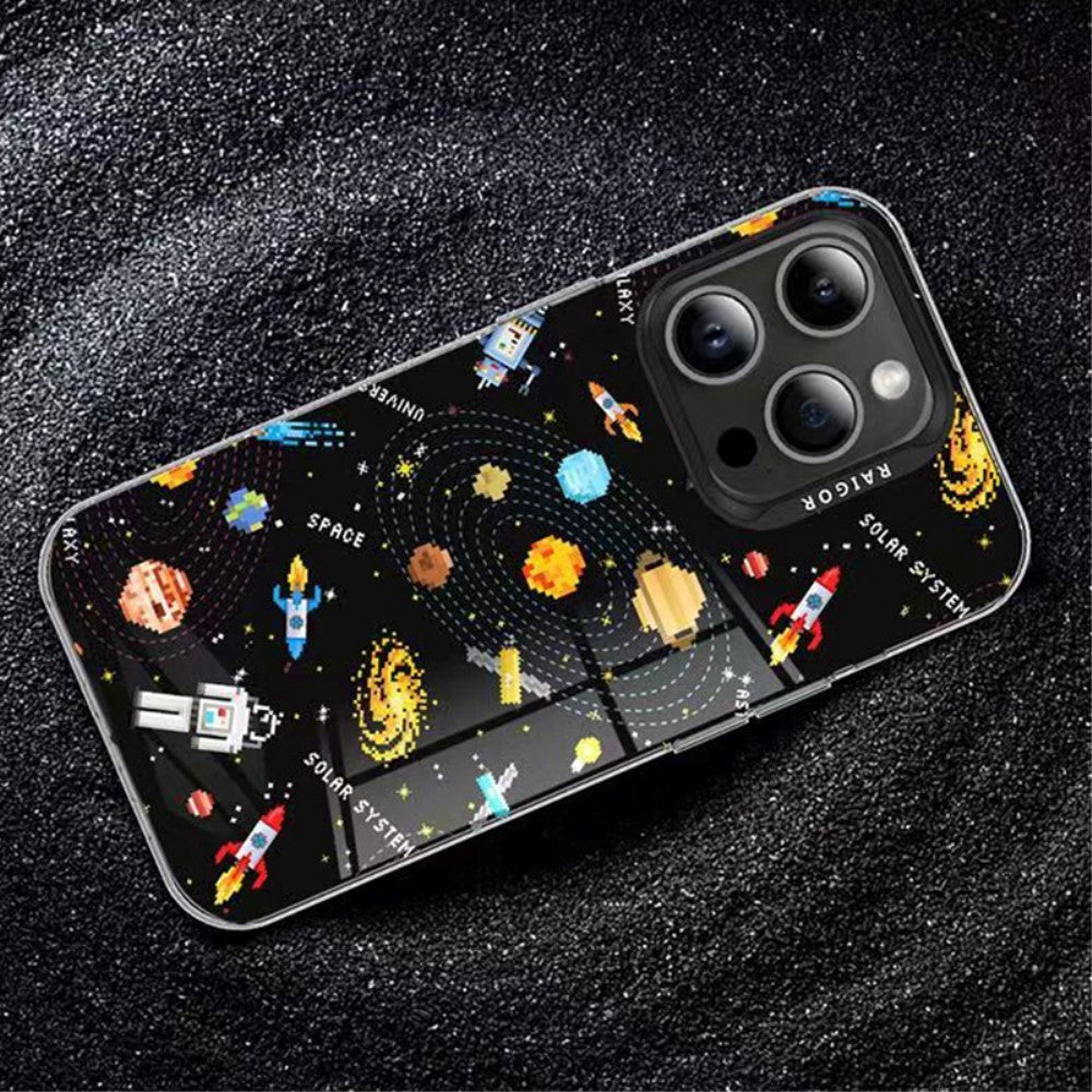 iPhone 15 Pro Pixel Series Håndværker Cover m. Pixeleret Print - Sort
