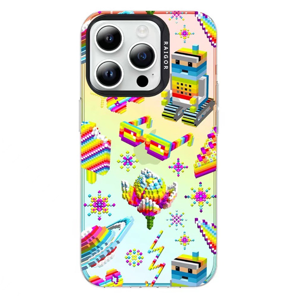 iPhone 15 Pro Pixel Series Håndværker Cover m. Pixeleret Print - Gradient