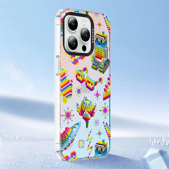 iPhone 15 Pro Pixel Series Håndværker Cover m. Pixeleret Print - Gradient