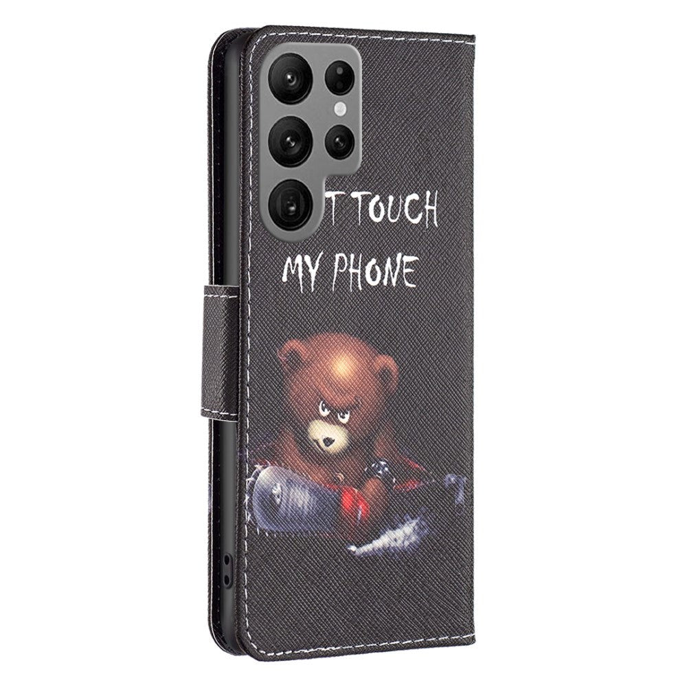 Samsung Galaxy S24 Ultra Læder Cover m. Pung & Ståfunktion - "Dont Touch My phone" Bjørn