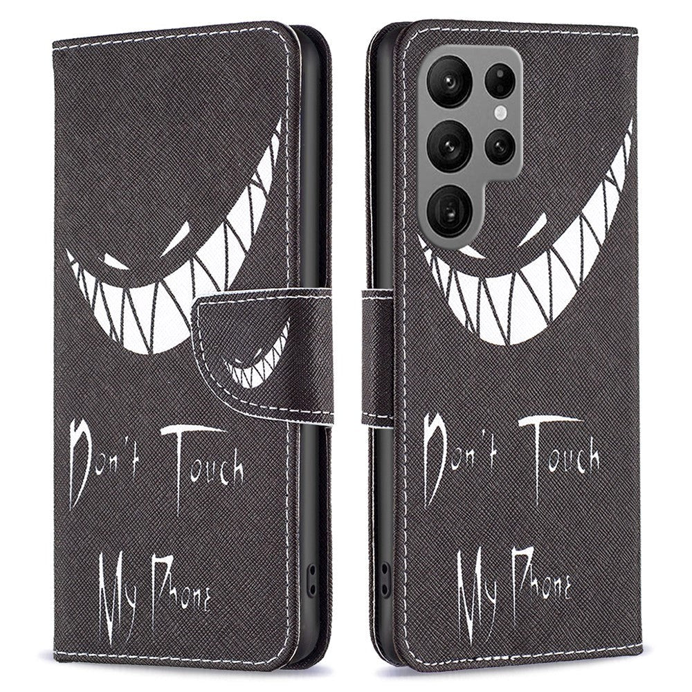 Samsung Galaxy S24 Ultra Læder Cover m. Pung & Ståfunktion - "Dont Touch My phone"