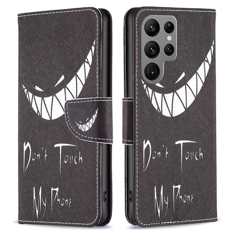Samsung Galaxy S24 Ultra Læder Cover m. Pung & Ståfunktion - "Dont Touch My phone"