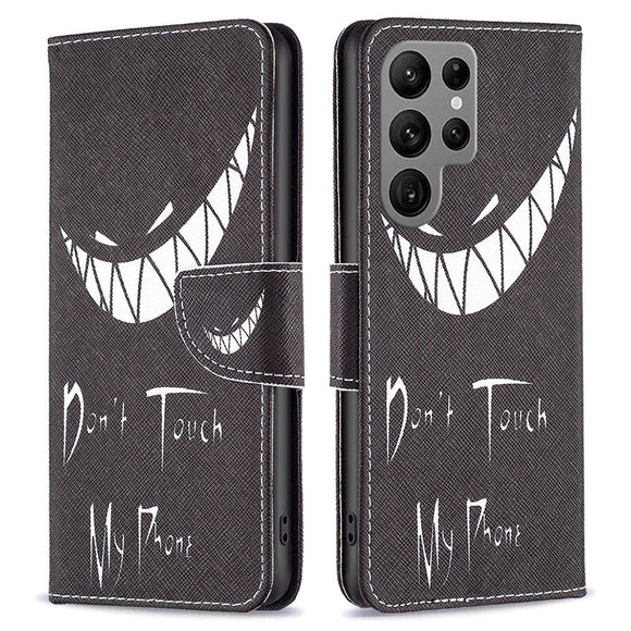 Samsung Galaxy S24 Ultra Læder Cover m. Pung & Ståfunktion - "Dont Touch My phone"