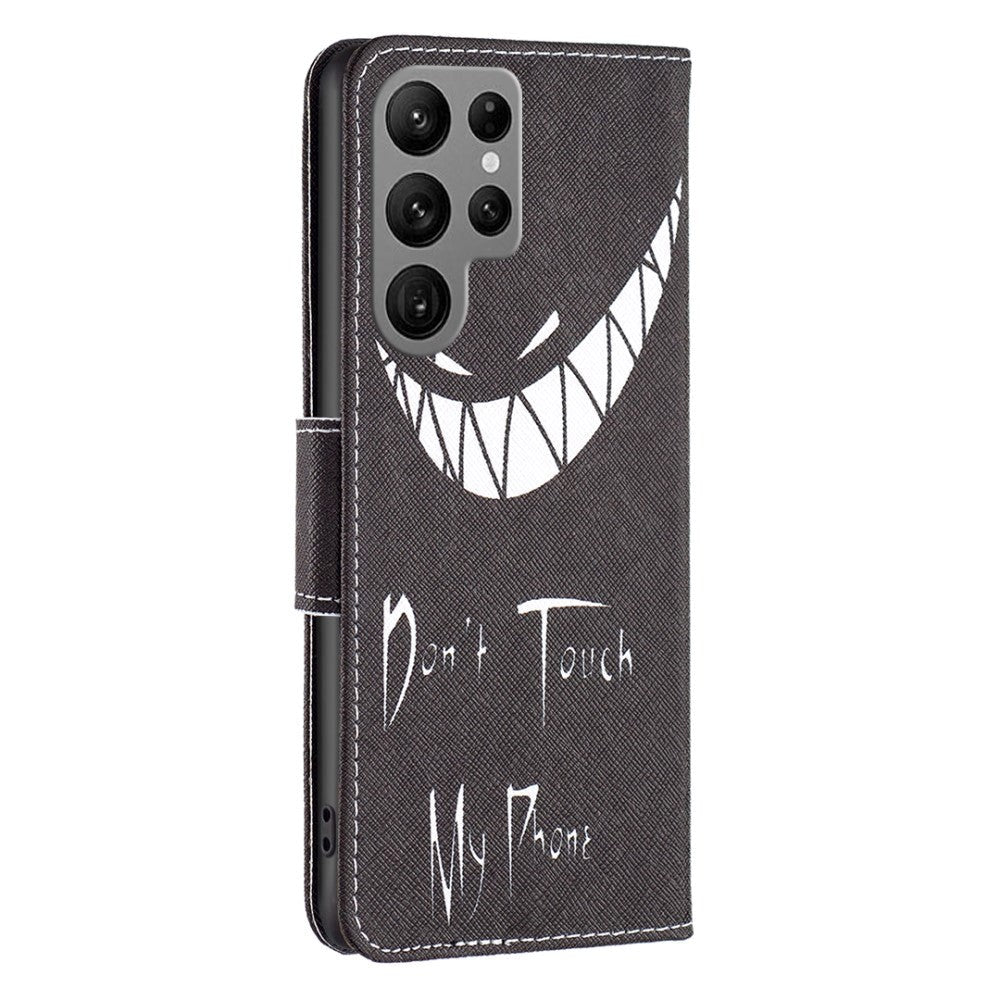 Samsung Galaxy S24 Ultra Læder Cover m. Pung & Ståfunktion - "Dont Touch My phone"