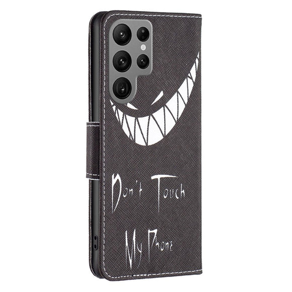 Samsung Galaxy S24 Ultra Læder Cover m. Pung & Ståfunktion - "Dont Touch My phone"