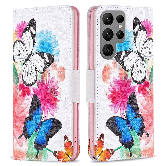 Samsung Galaxy S24 Ultra Læder Cover m. Pung & Ståfunktion - To Sommerfugle