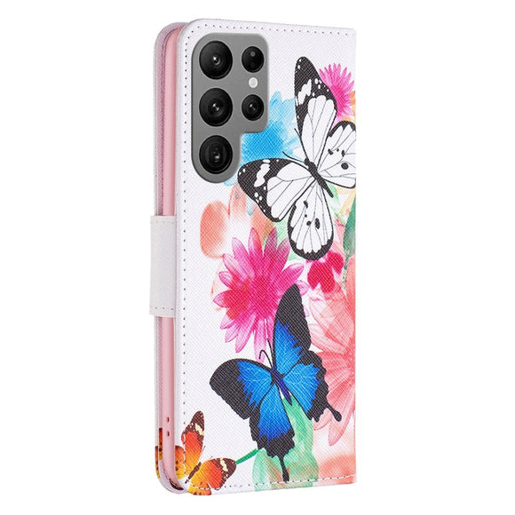 Samsung Galaxy S24 Ultra Læder Cover m. Pung & Ståfunktion - To Sommerfugle